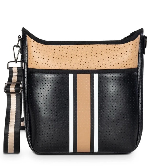HAUTE SHORE Blake Boss Black Tan Nude  Neoprene Designer Crossbody Bag Tote Mint - Picture 1 of 14